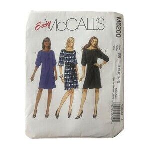 McCall's 6200 Loose Straight Dress w/ Belt Size 8-16 Knit Gathered Sleeve Uncut